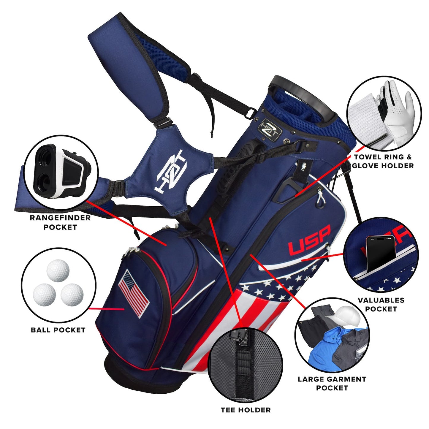 Hot-Z USA Stars and Stripes Golf Stand Bag 14 Way Divider