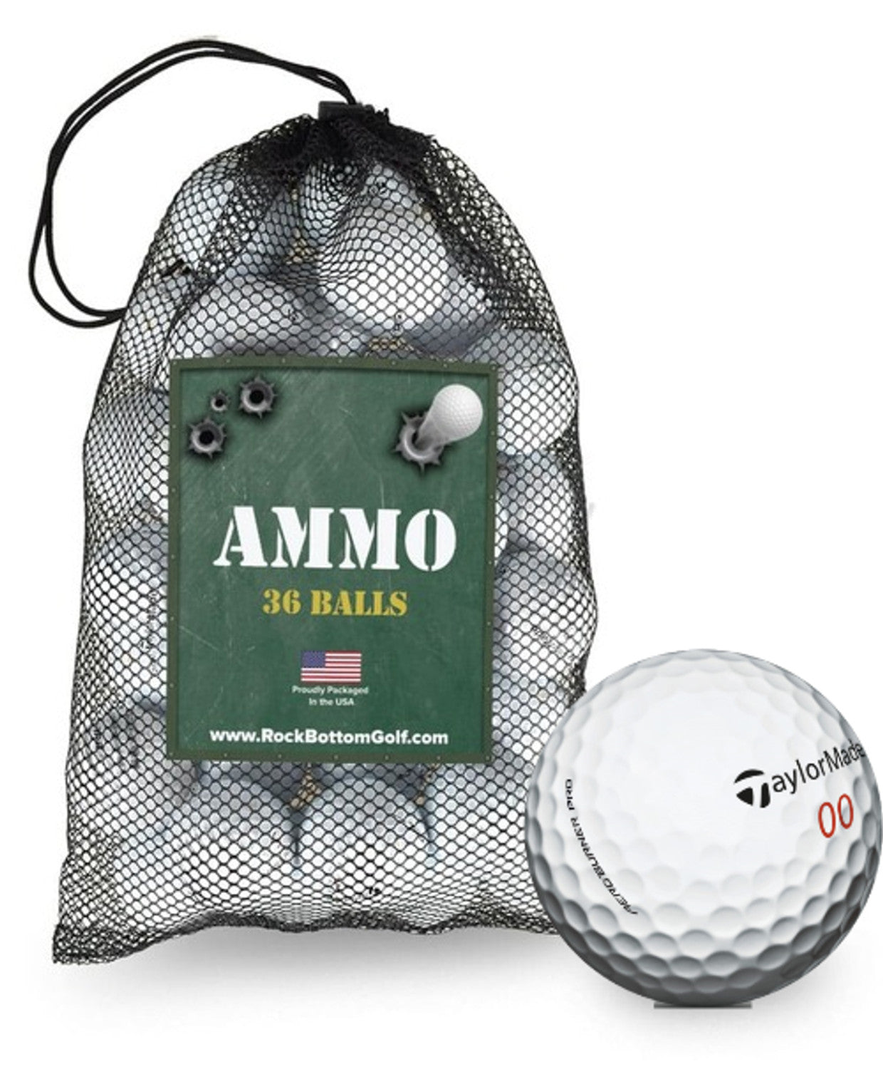 AMMO Taylormade Golf Assorted Mixed Near Mint Recycled Golf Balls 36 Ball Mesh Bag