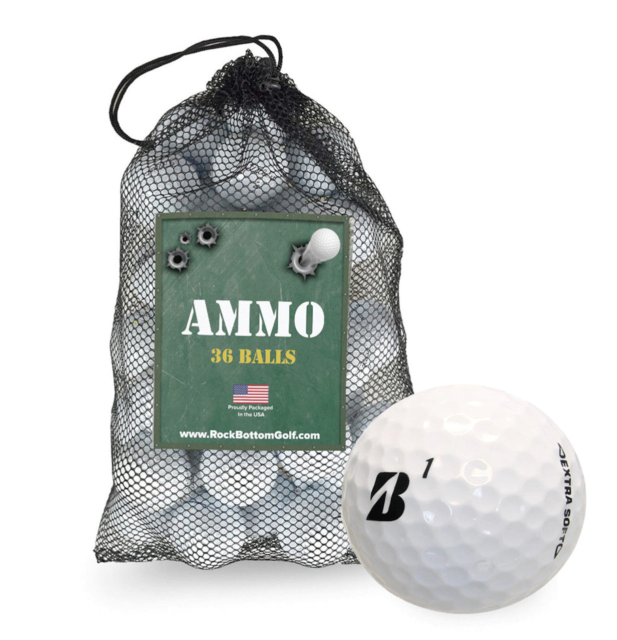 AMMO Bridgestone Mix Near Mint Recycled Golf Balls 36-Ball Mesh Bag