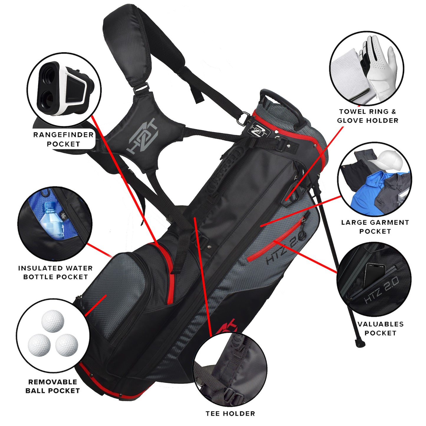 Hot Z 2.0 Golf Bag Stand Bag Black Grey Red