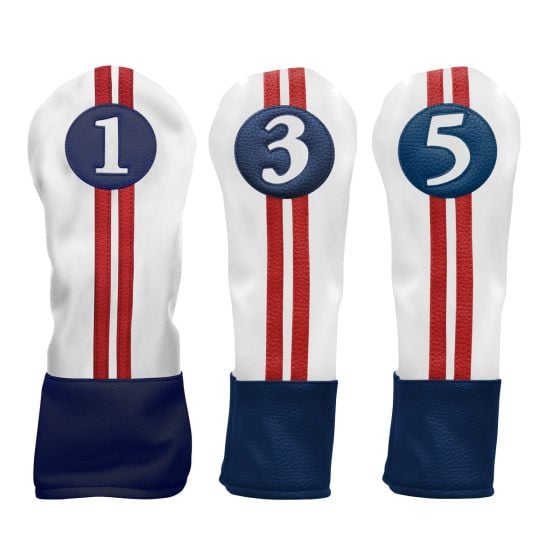 Sahara Retro Golf Club Head Cover Set Driver 3W 5W Set Red White Blue