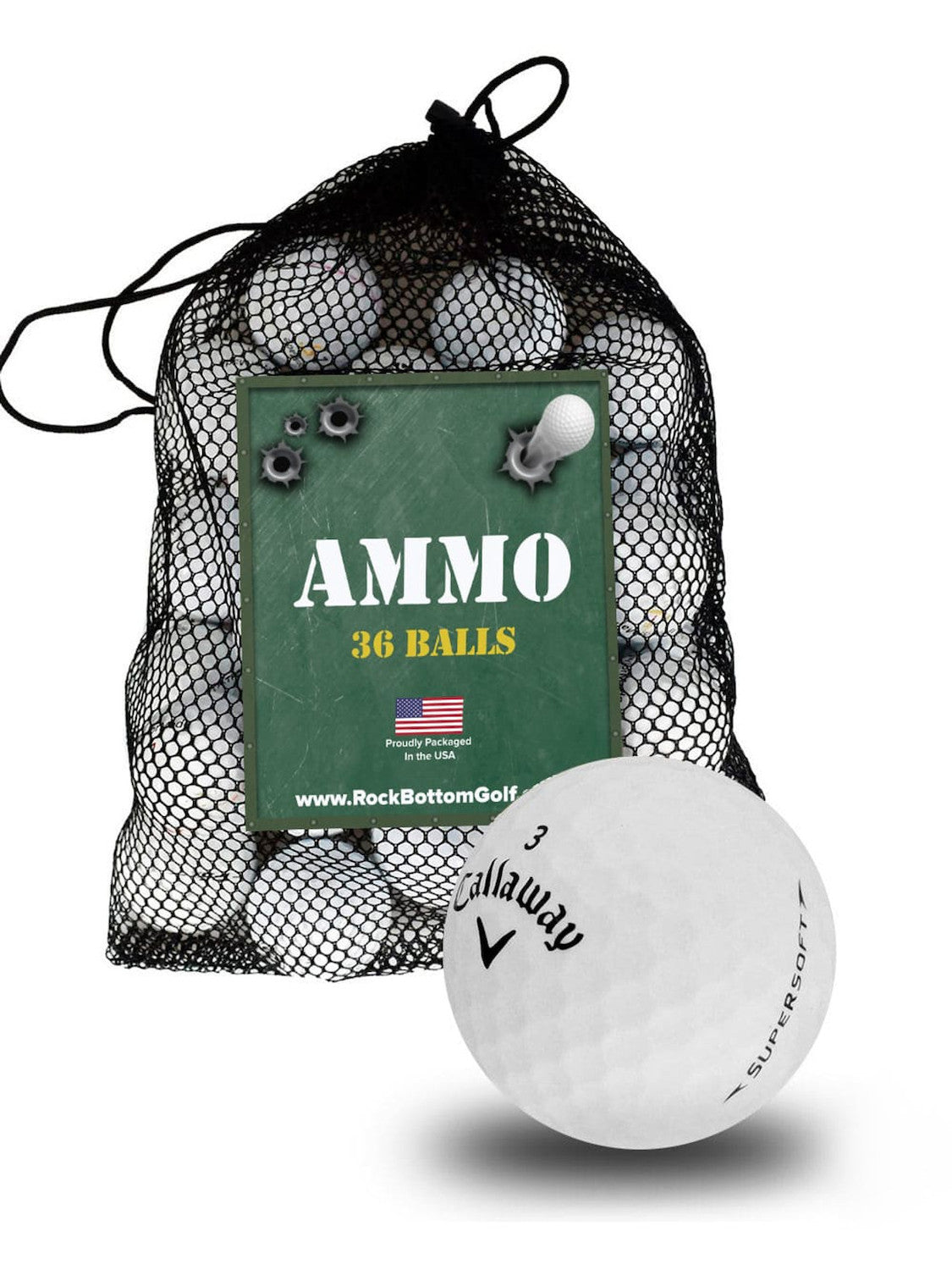AMMO Callaway Golf Assorted Mixed Near Mint Recycled Golf Balls 36 Ball Mesh Bag