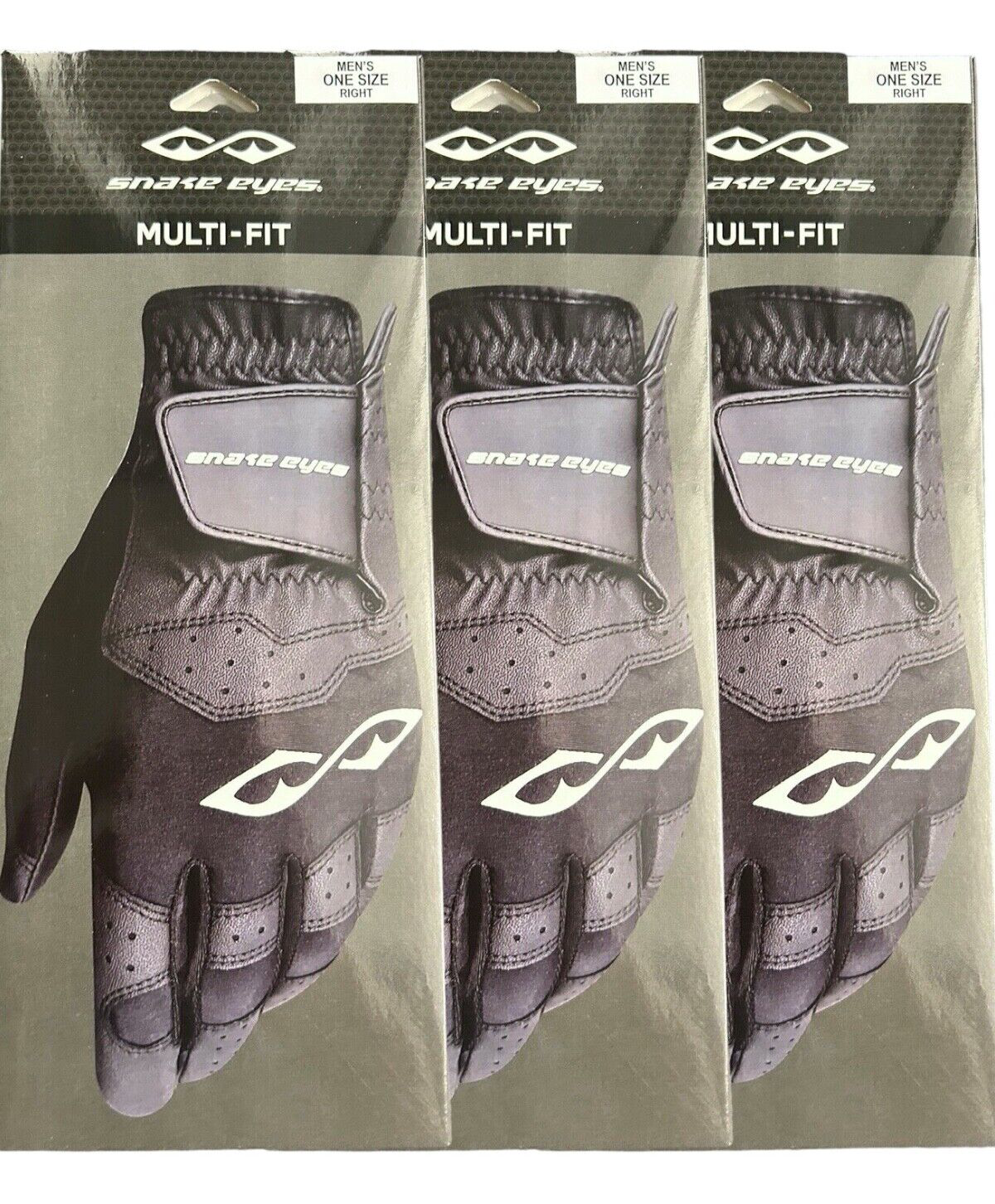Pack of 3 Snake Eyes Men's Golf Glove One Size Worn on Right Hand Multi Fit