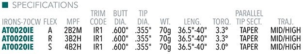 AEROTECH Steelfiber 70CW Iron Shafts 6-PW Senior Flex .355 Tip Set of 6