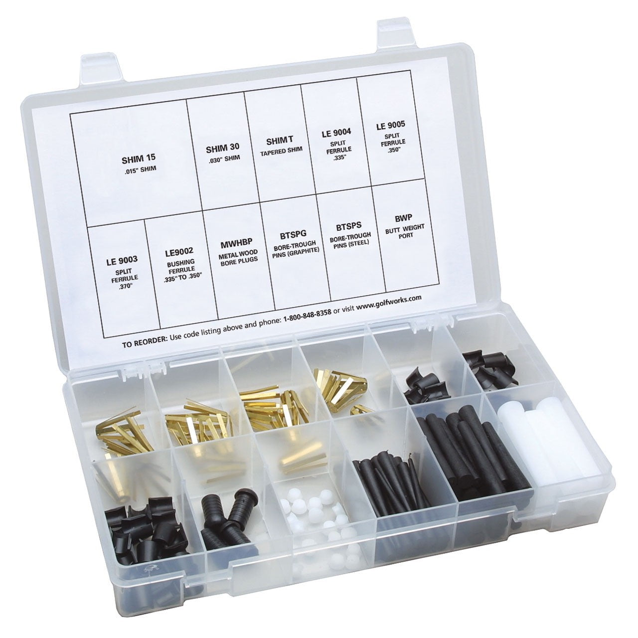 The GolfWorks Small Repair Golf Parts & Shim Kit Bore Plugs Sims Ferrules