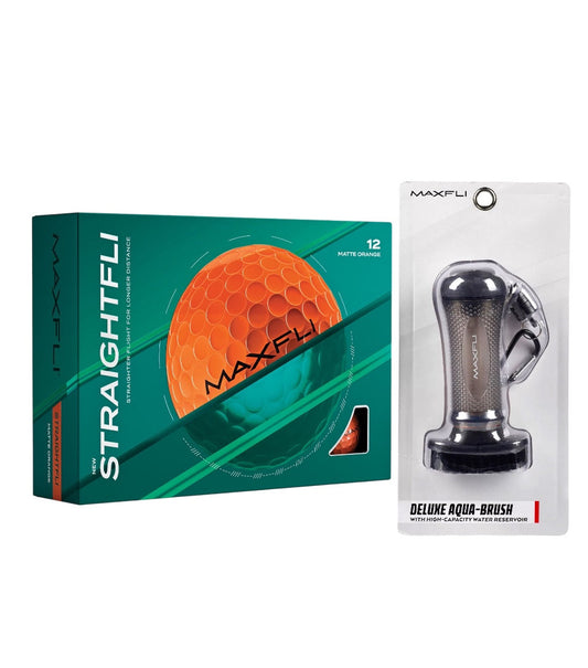 Maxfli Golf Ball & Brush Bundle - StraightFli Orange Balls 1 Dozen - Maxfli Deluxe Aqua Brush