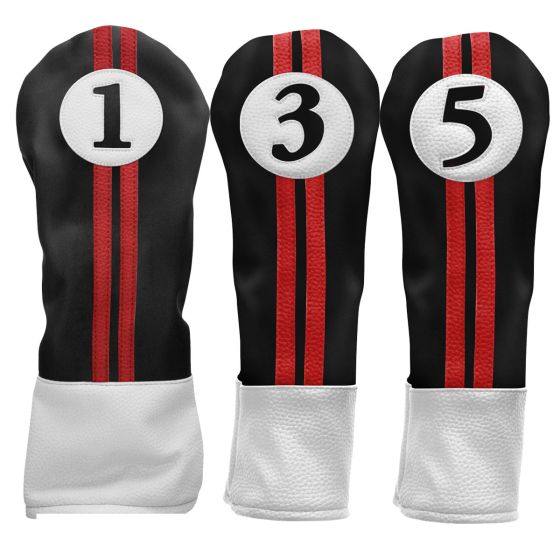 Sahara Retro Golf Club Head Cover Set Driver 3W 5W Set Red Black Striped
