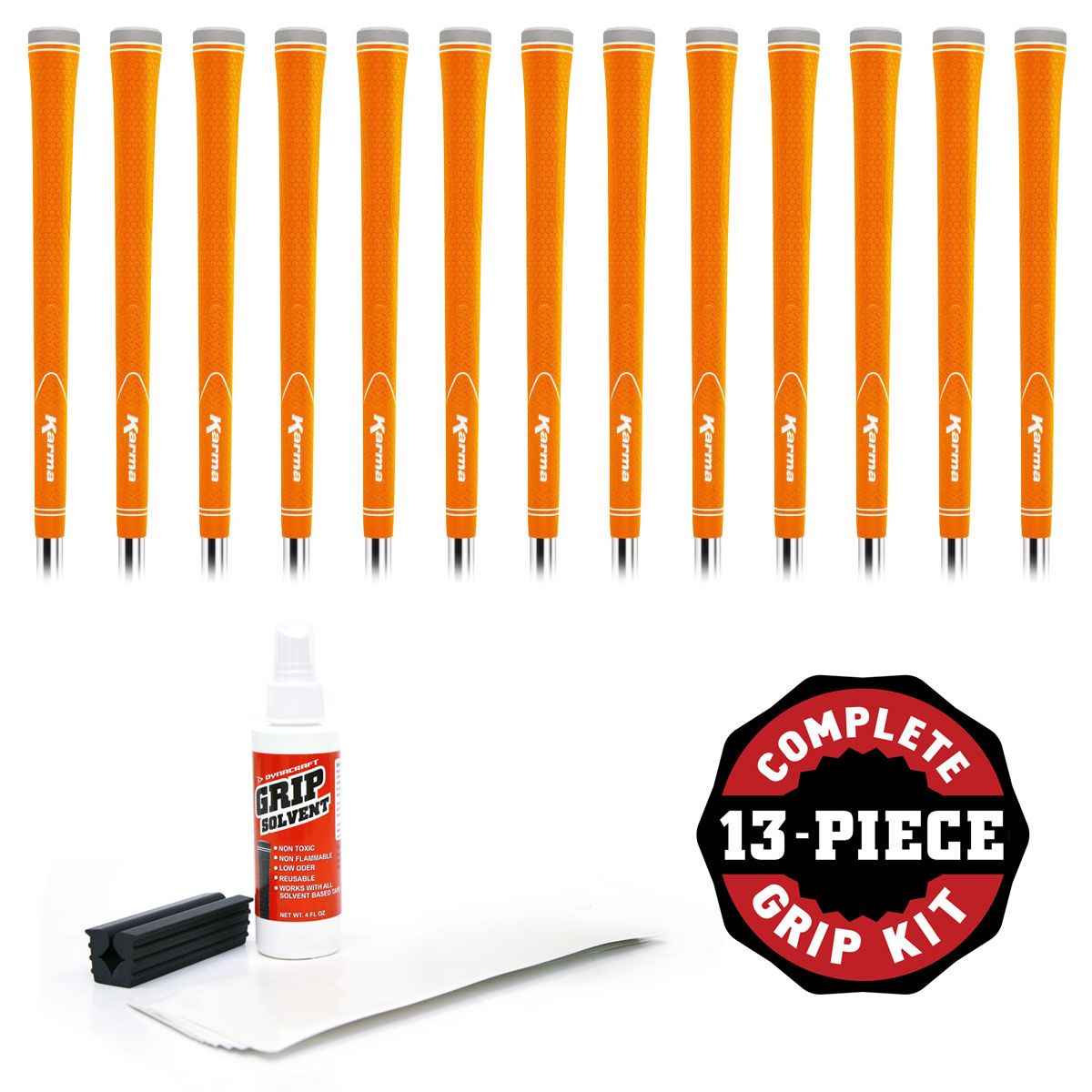 Set of 13 Karma Neion II Golf Grip Kit Orange - Includes 13 Grips, Tape, Solvent, Vise