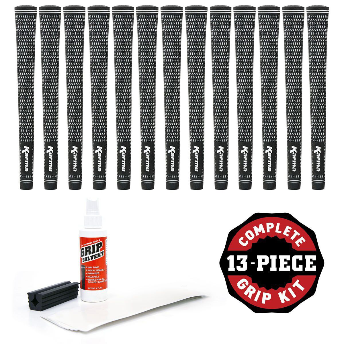 Set of 13 Karma Velour Black White Golf Grip Kit Includes Grips Tape Solvent Vise