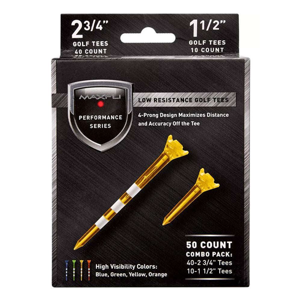 Maxflit Translucent Golf Tees Low Resistance 50 Count Combo Pack 2 3/4" & 1 1/2"