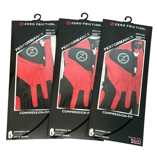 Pack of 3 Zero Friction Golf Gloves Red Compression One Size Men's Left