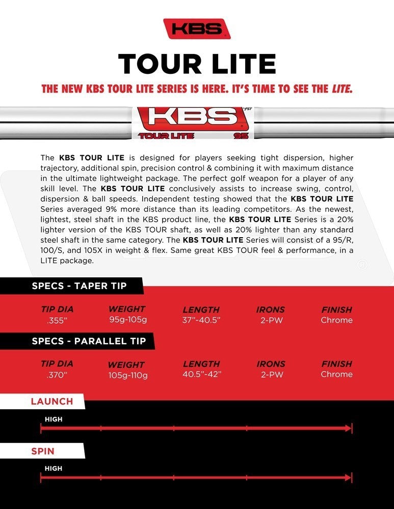 KBS Tour Lite Chrome Iron Shafts .355 Tip Choose Flex & Set Make Up