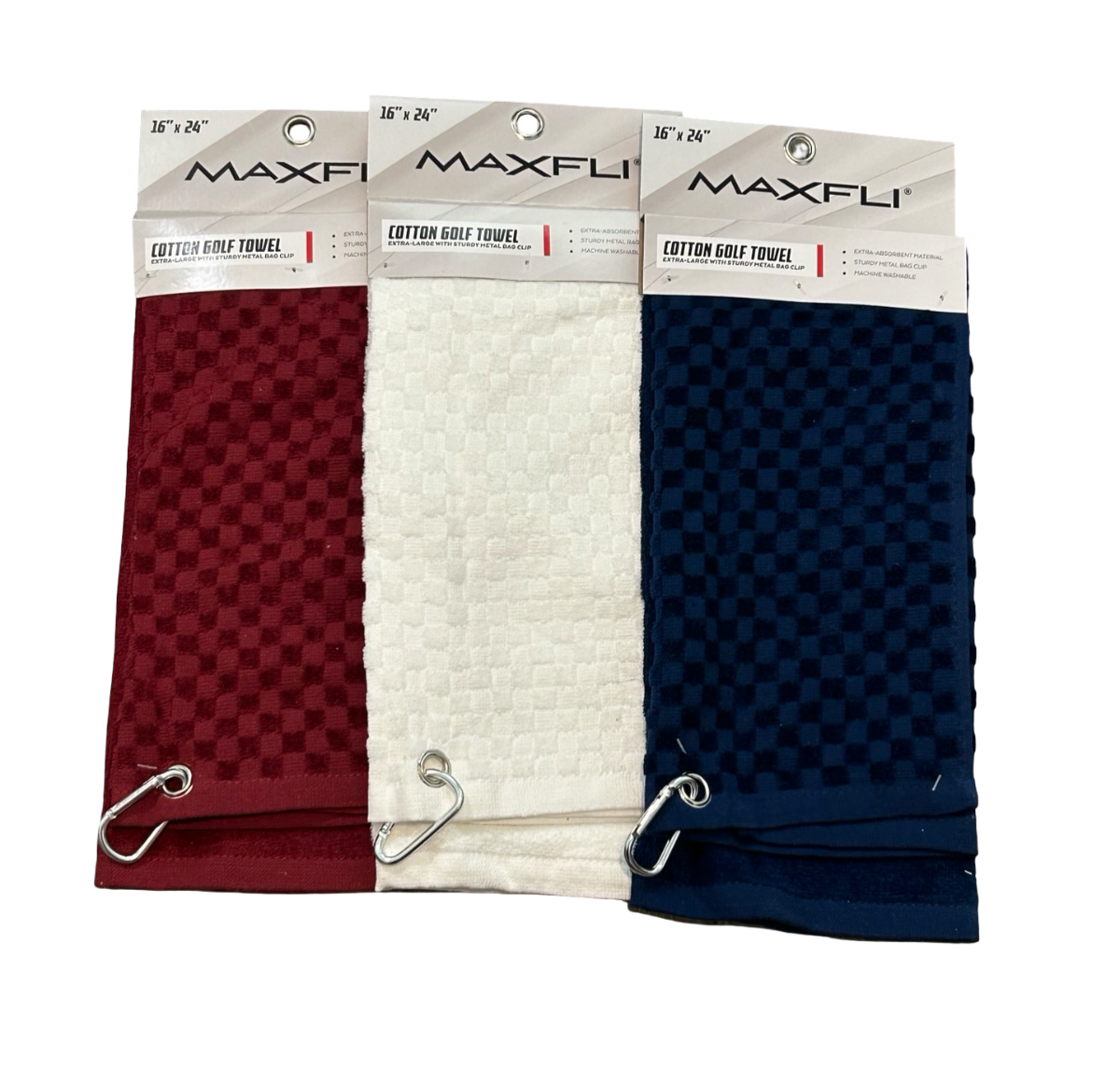MaxFli Premium Cotton Golf Towel 16x24 Includes Bag Clip