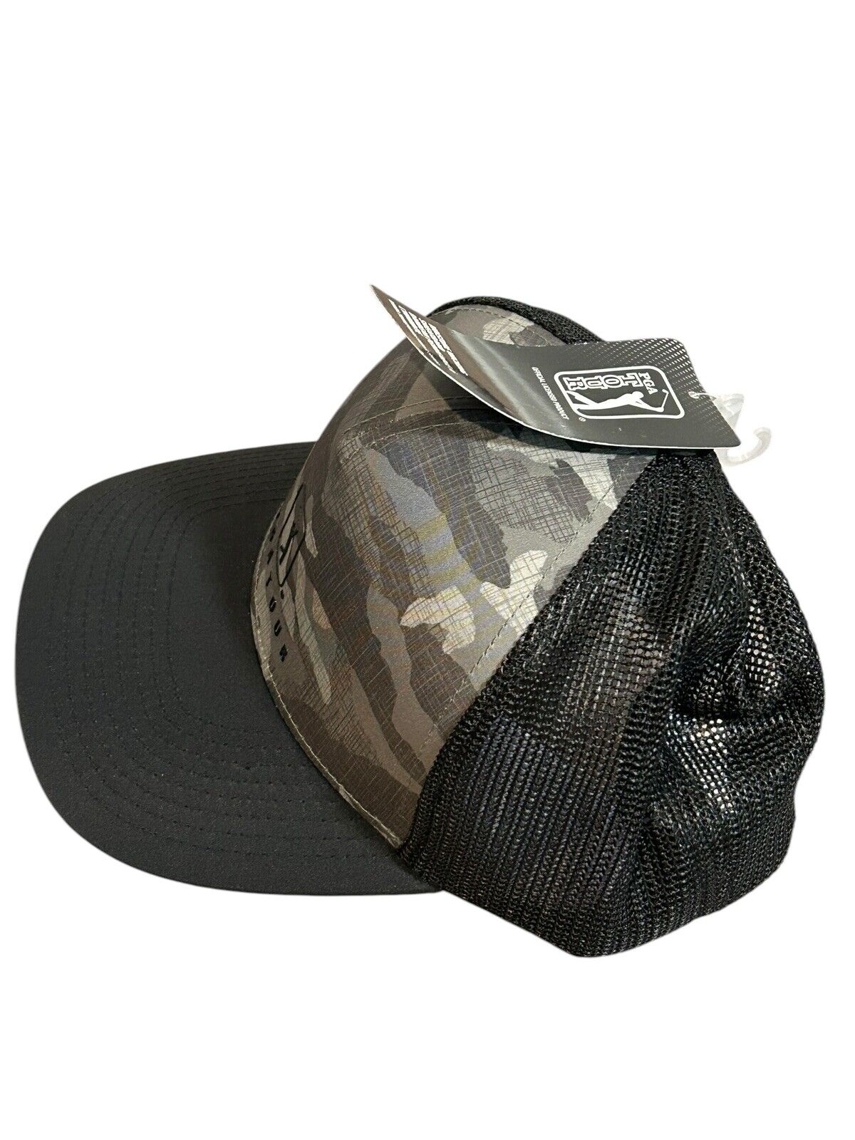PGA Tour Trucker Mesh Snapback Hat Cap Black Lichen Camo Adjustable