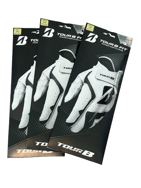 Pack of 3 Bridgestone Tour B Fit Golf Gloves Men's S/M Regular Worn on Left